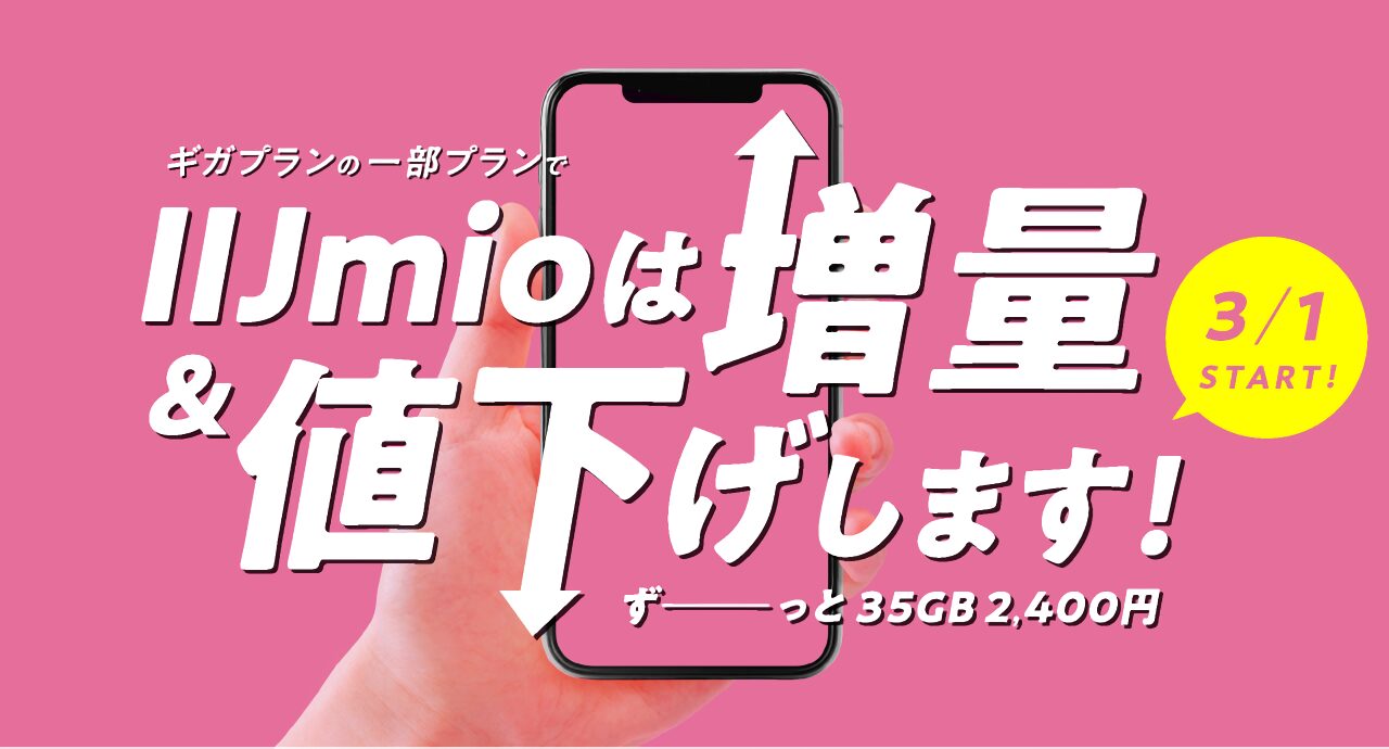 IIJmio、2025年3月から「ギガプラン」のデータ増量&月額基本料金値下げを実施！